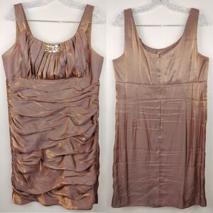 Jackie Jon Iridescent Rose Gold Tiered Ruched Empire Waist BodyCon Mini Dress 16